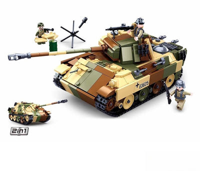 Jouet de char moyen de l'armée Sluban de la Seconde Guerre mondiale – jouet de construction – boîte de construction avec 725 blocs de construction – m38-b0859 à partir de 8 ans