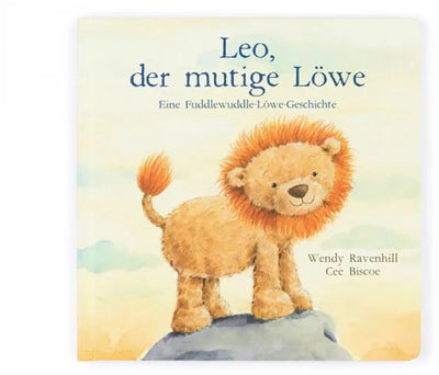 Livre pour enfants Jellycat Léo le lion courageux, livre câlin.