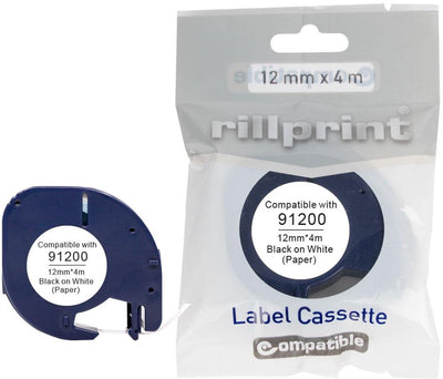 Marque privée Rillstab | étiquette de lettre | papier | bande | 12mm | noir - blanc | 91200