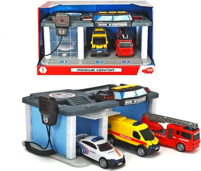 Dickie toys sos - centre de secours services de secours belges - police - pompiers - ambulance - à partir de 3 ans - garage à jouets