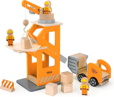 Vigatoys viga toys - grue portuaire avec goulotte et camion benne