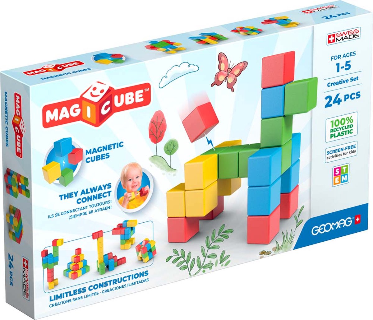 Geomag magicube creative recyclé - blocs de construction magnétiques - 24 pièces - à partir de 1 an