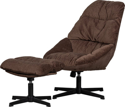 Fauteuil pivotant Woood Yaro avec pouf - chenille - expresso - 94x71x83