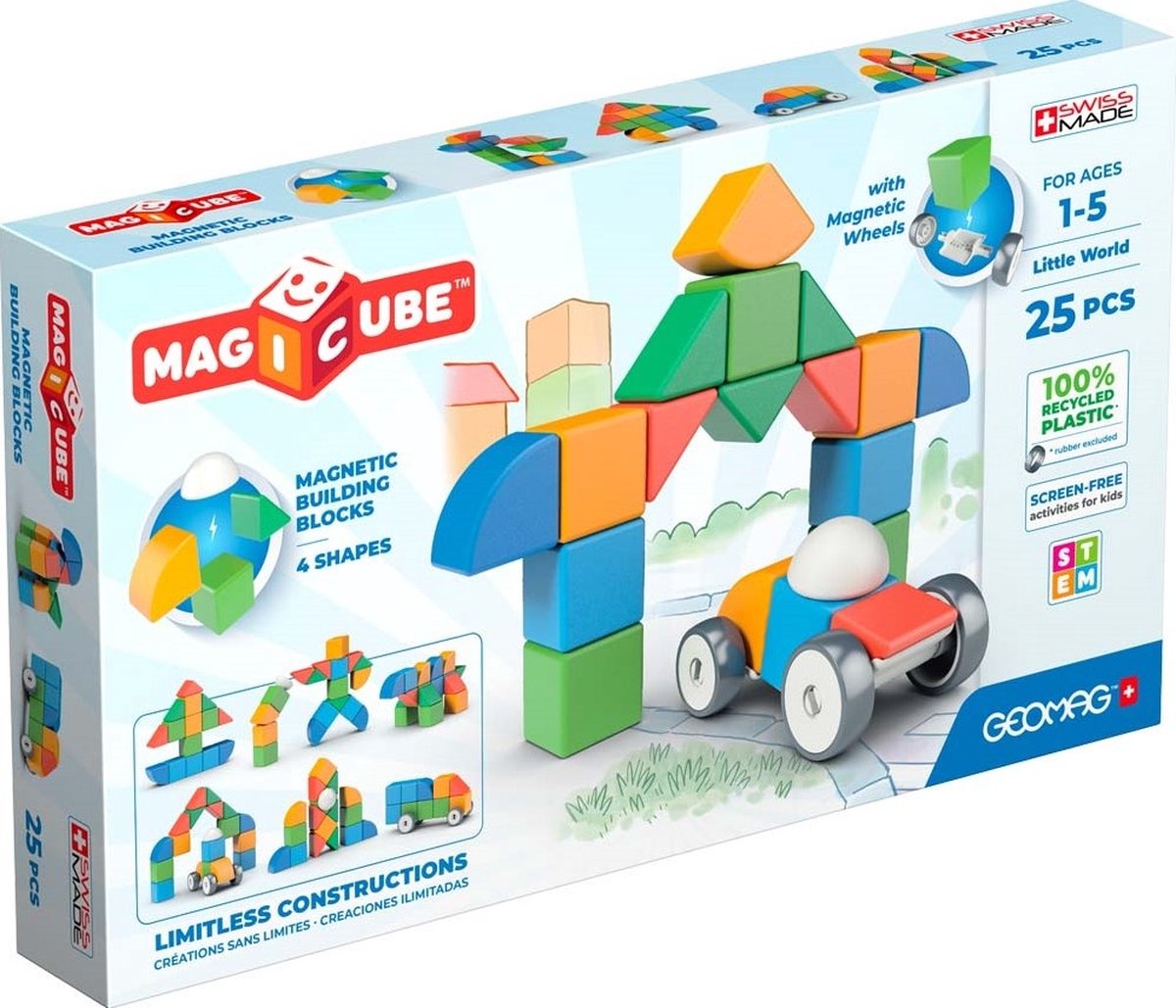 Geomag magicube small world - blocs de construction magnétiques recyclés - 25 pièces - à partir de 1 an