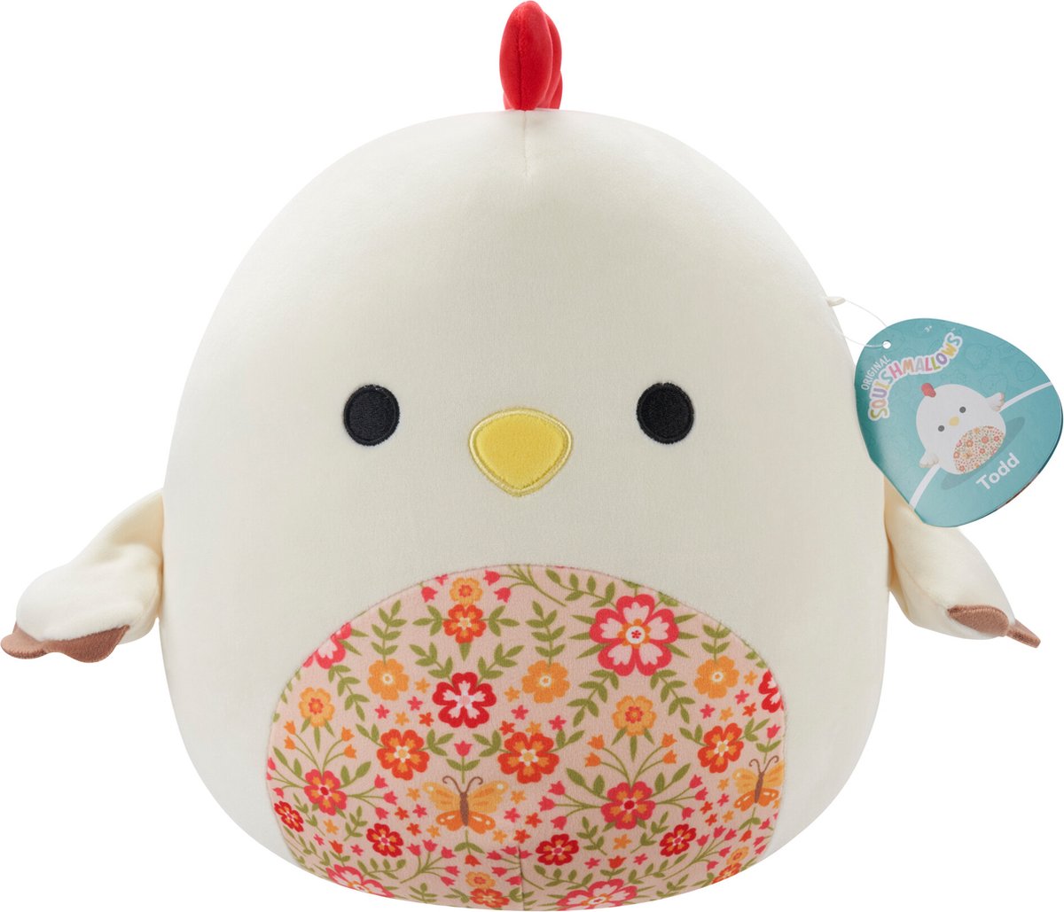 Squishmallows todd-beige coq avec ventre fleuri peluche 30cm