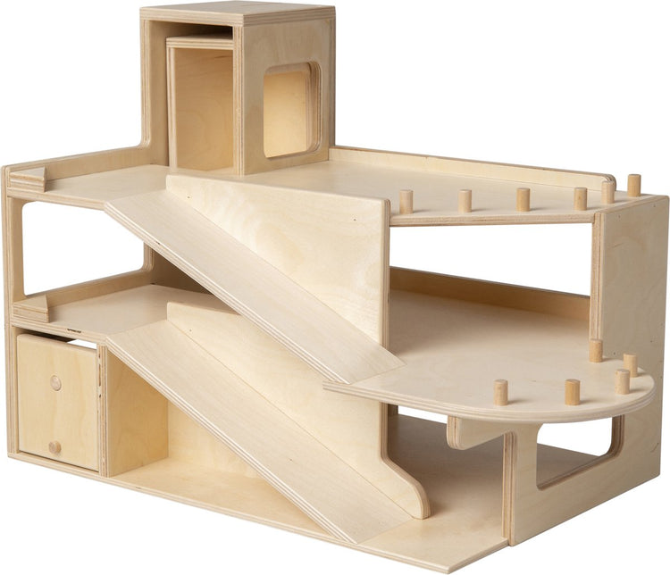 Van Dijk Toys garage à jouets en bois 2 étages et ascenseur - naturel (qualité puériculture)