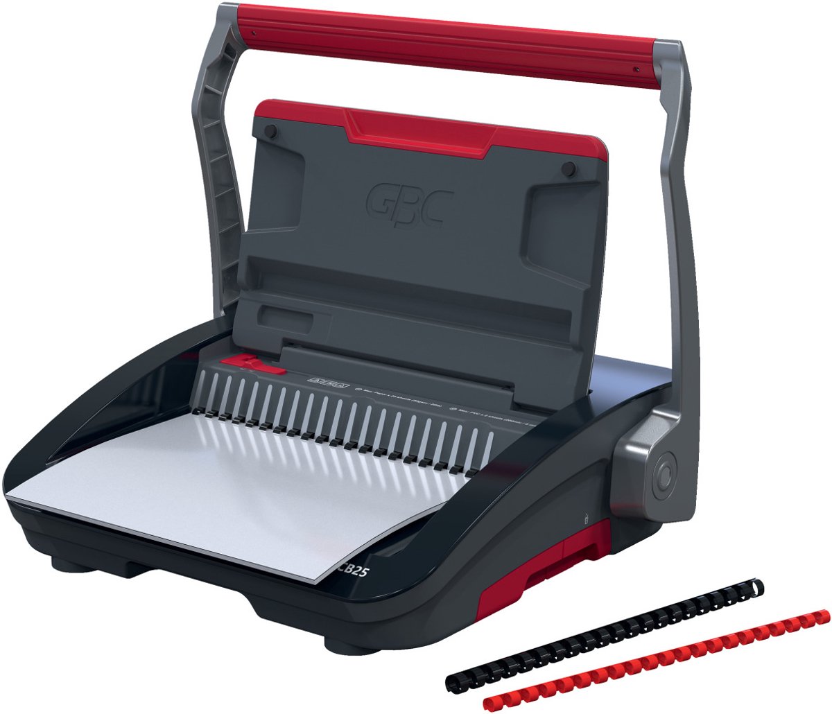 Relieuse manuelle Gbc combbind® cb25 - peignes de reliure en plastique - 450 feuilles - noir rouge
