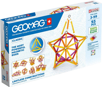 Geomag classic green line junior recyclé - jouets de construction magnétiques - 93 pièces - à partir de 3 ans