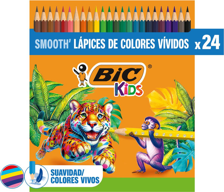 Crayons de couleur Bic kids pour le dessin, le coloriage et l'école - enfants - différentes couleurs - crayon - 24 pièces
