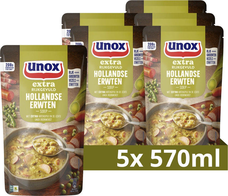 Soupe extra riche Unox en sachet - Soupe aux pois hollandaise - 5 x 570 ml - pack économique
