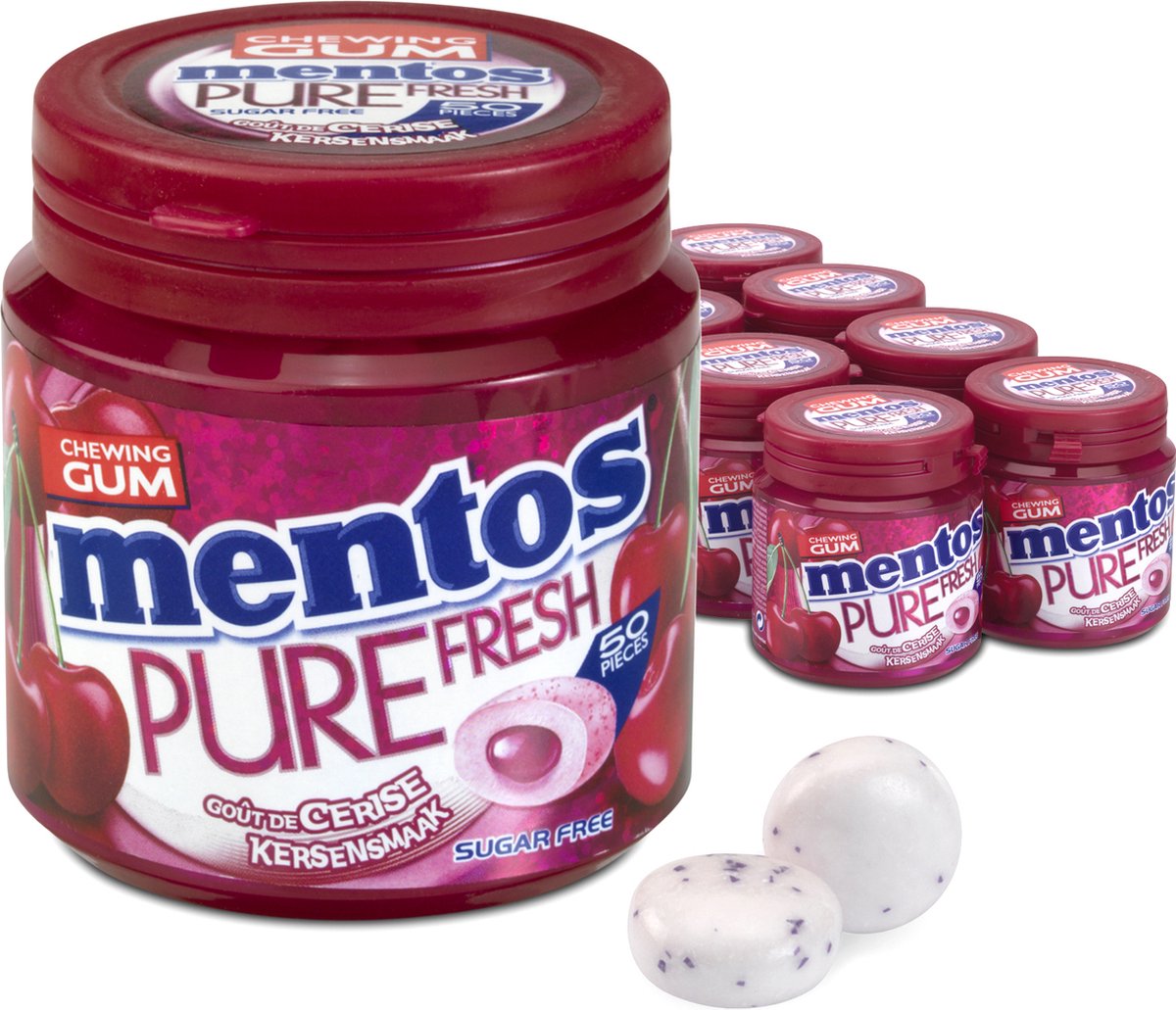 Mentos gum pure cerise fraîche - chewing-gum - sans sucre - 8x50 pièces