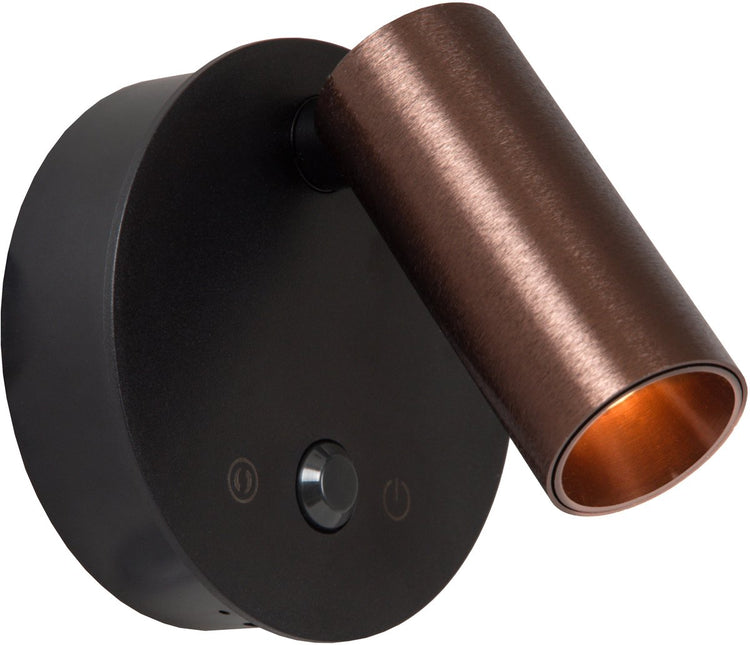 Lucide toni - applique murale spot rechargeable - batterie - ø 8,1 cm - LED dimmable - CCT - 1x2W 2700K 4000K - détecteur de mouvement (commutable) - magnétique - café