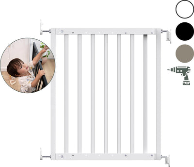 Geuther | barrière de sécurité maya | portail d'escalier extensible en bois | portail à vis avec forets | barrière de sécurité avec montage mural | blanc | de 63,5 à 105,5 cm