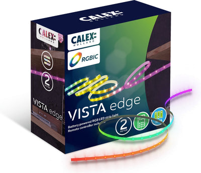 Bande LED Calex Vista 2 mètres - alimentée par batterie - RGBIC - lumière blanc chaud - avec télécommande