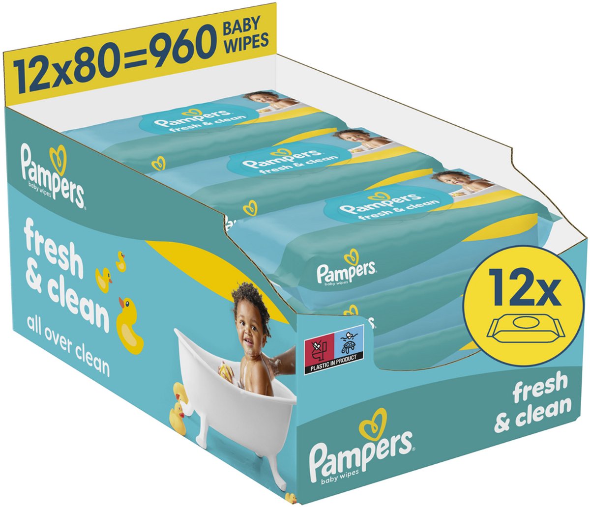 Lingettes pour bébé Pampers Fresh Clean - 12 paquets de 80 lingettes = 960 lingettes pour bébé