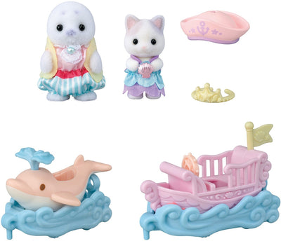 Sylvanian family 5820 coffret de jeu pour parc d'attractions - glisser sur les vagues - comprenant 2 figurines de jeu douces et veloutées
