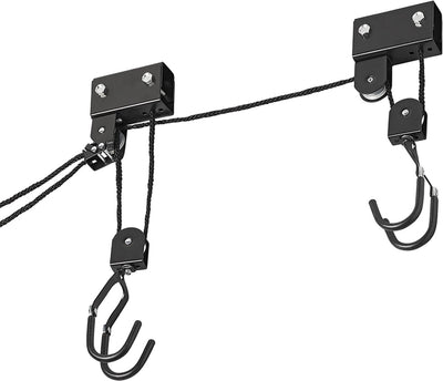 Élévateur à vélo Proplus - xl - système de suspension pour vélo, échelle et coffre de toit - avec poulies - jusqu'à 57 kg - montage au plafond - crochets avec finition en caoutchouc - également pour kayaks et échelles - noir