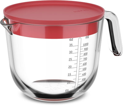 Tasse à mesurer en verre Mepal avec couvercle chef it - 1 l - indication de taille - lave-vaisselle -. va au micro-ondes et au four - ustensiles de cuisson - corail