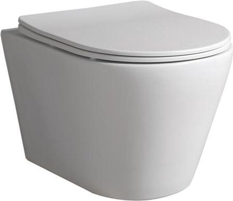 WC suspendu Odin blue label avec siège, sans rebord, siège à fermeture amortie, dégagement rapide, matériel de montage, 490 mm, blanc mat