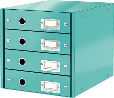 Commode Leitz wow click store à 4 tiroirs - 81% carton recyclé - pour formats A4 - rangement peu encombrant - bleu glacier