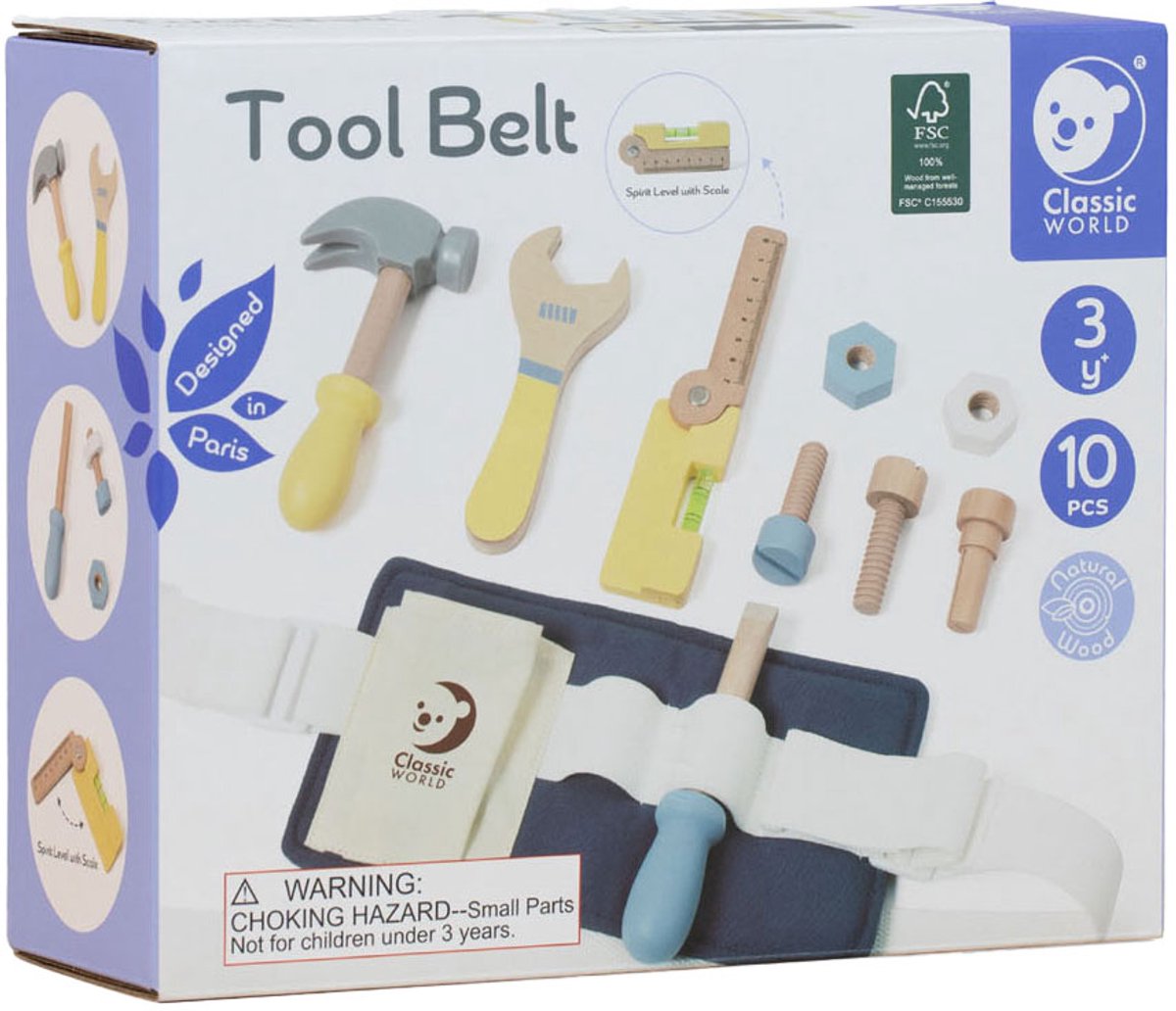 Ceinture à outils en bois du monde classique du monde, 10dlg.