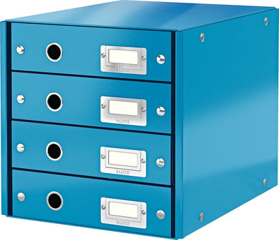 Commode Leitz wow click store à 4 tiroirs - 81% carton recyclé - pour formats A4 - rangement peu encombrant - bleu