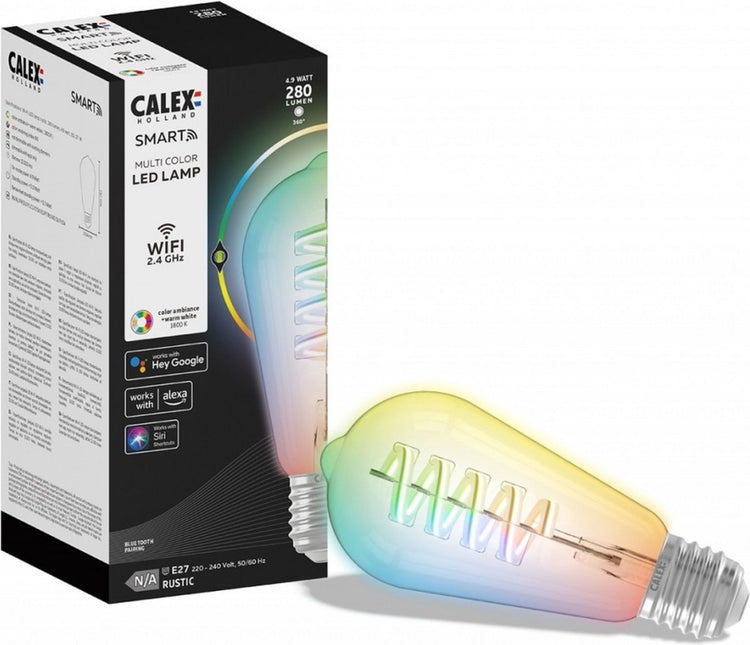 Lampe intelligente Calex - éclairage à filament LED wifi - e27 - ampoule intelligente claire - rustique - lumière RVB et blanc chaud
