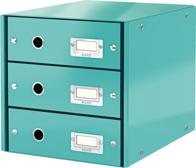 Commode Leitz wow click store à 3 tiroirs - 81% carton recyclé - pour formats A4 - rangement peu encombrant - bleu glacier