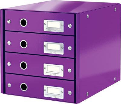 Commode Leitz wow click store à 4 tiroirs - 81% carton recyclé - pour formats A4 - rangement peu encombrant - violet