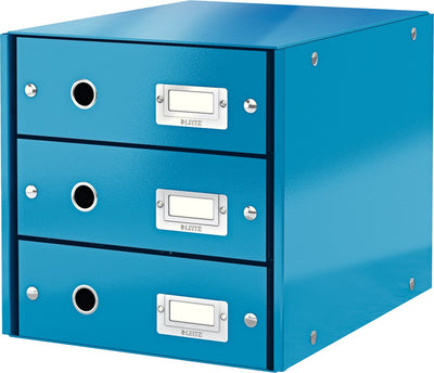 Commode Leitz wow click store à 3 tiroirs - 81% carton recyclé - pour formats A4 - rangement peu encombrant - bleu