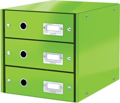 Commode Leitz wow click store à 3 tiroirs - 81% carton recyclé - pour formats A4 - rangement peu encombrant - vert