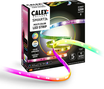 Bande LED intelligente Calex - 5 m, bande lumineuse intelligente, rgbic+cct, contrôlable par application, utilisation intérieure, 24 W