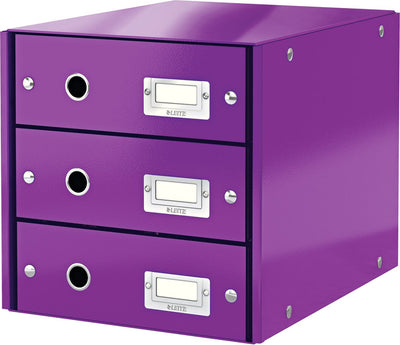 Commode Leitz wow click store à 3 tiroirs - 81% carton recyclé - pour formats A4 - rangement peu encombrant - violet