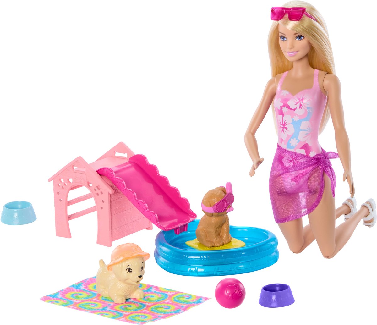 Fête à la piscine avec les chiots de la famille Barbie