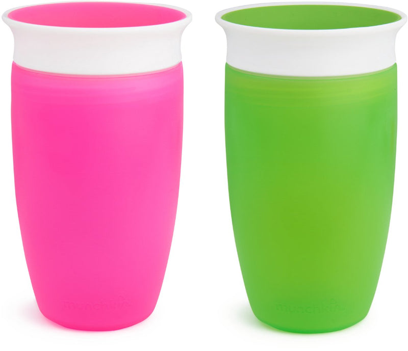 Munchkin 2pk gobelet miracle anti-fuite 360° - gobelet à bec - gobelet d'entraînement pour bébé et enfant - 296 ml - 2 pièces - rose vert