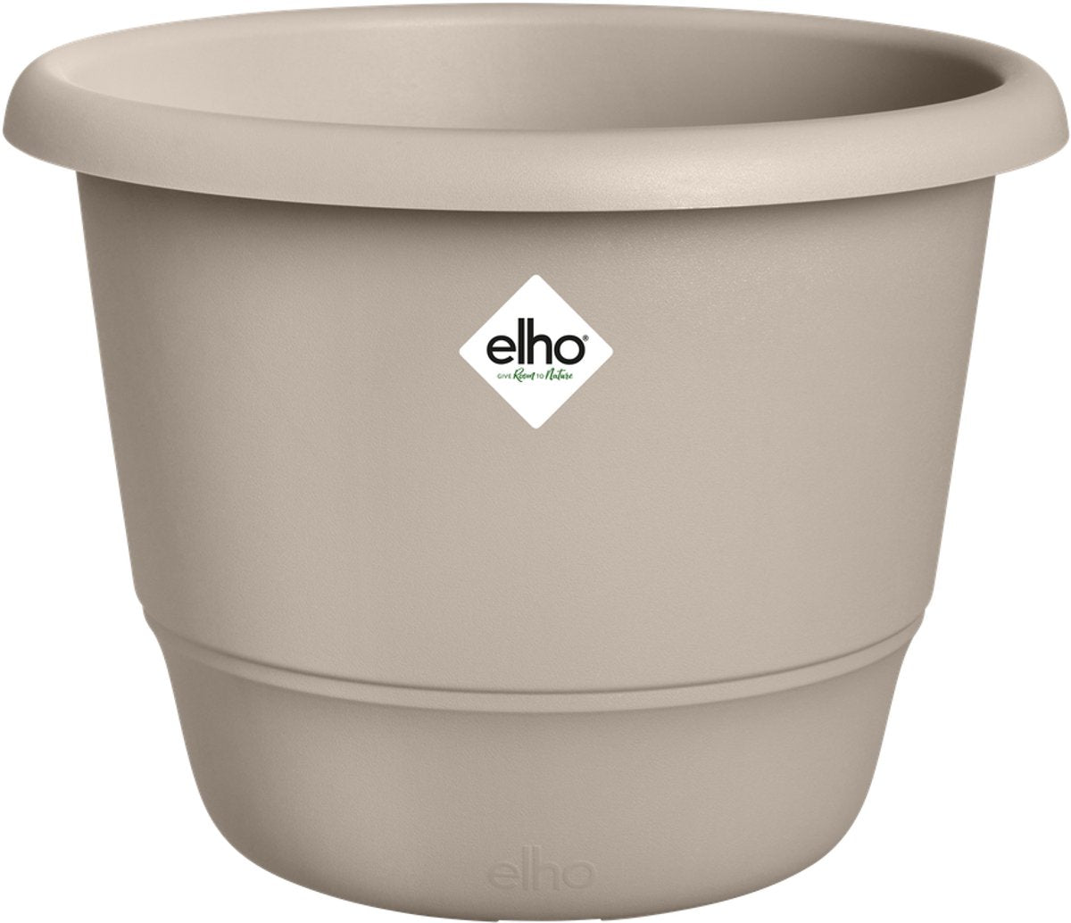 Elho amiga round 40 - pot de fleur pour intérieur extérieur - 100% plastique recyclé - ø 39,0 x h 29,3 cm - beige champignon