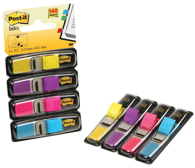 Index mini post-it 12,7x43,7mm jaune, violet, rose, turquoise 140 pièces