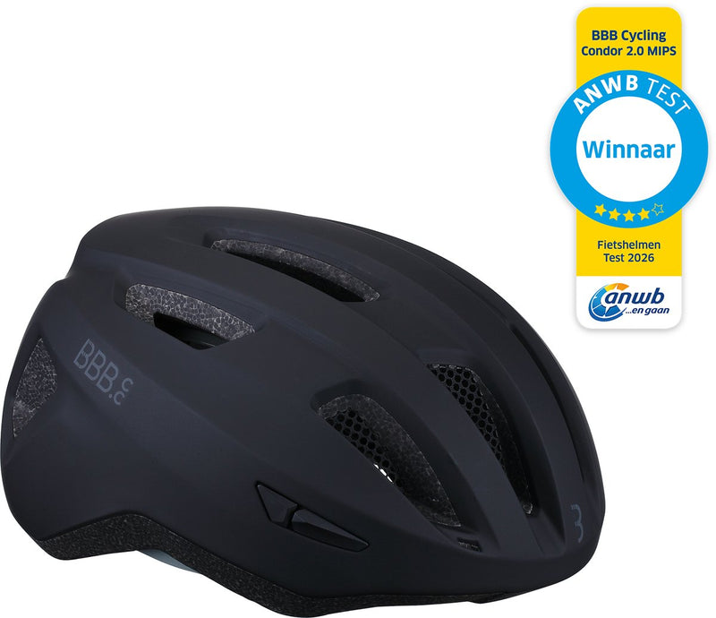 Bbb cycling condor 2.0 mips casque de vélo - pour vélo de course, VTT et vélo électrique - gagnant du test de casque de vélo ANWB 2026 - femmes hommes - grand - noir mat - bhe-174