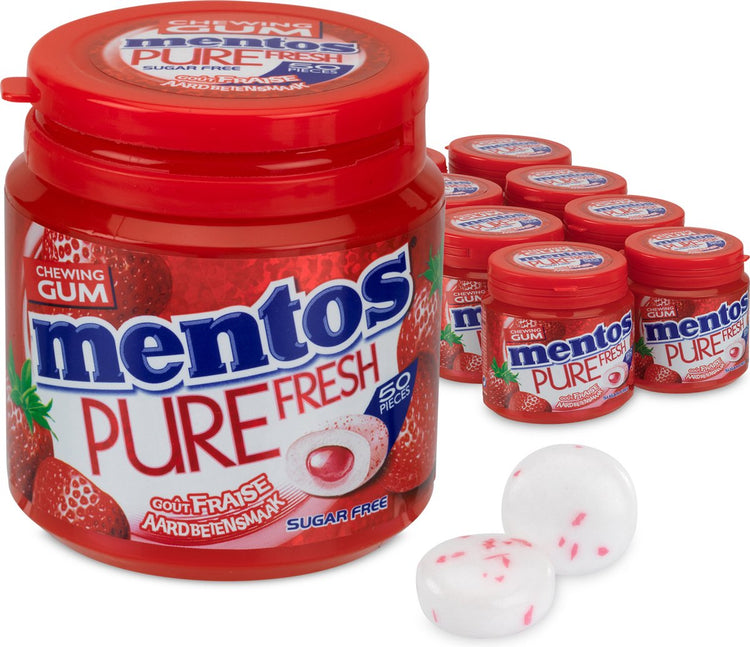 Mentos gum pure fraise fraîche - chewing-gum - sans sucre - 8x50 pièces