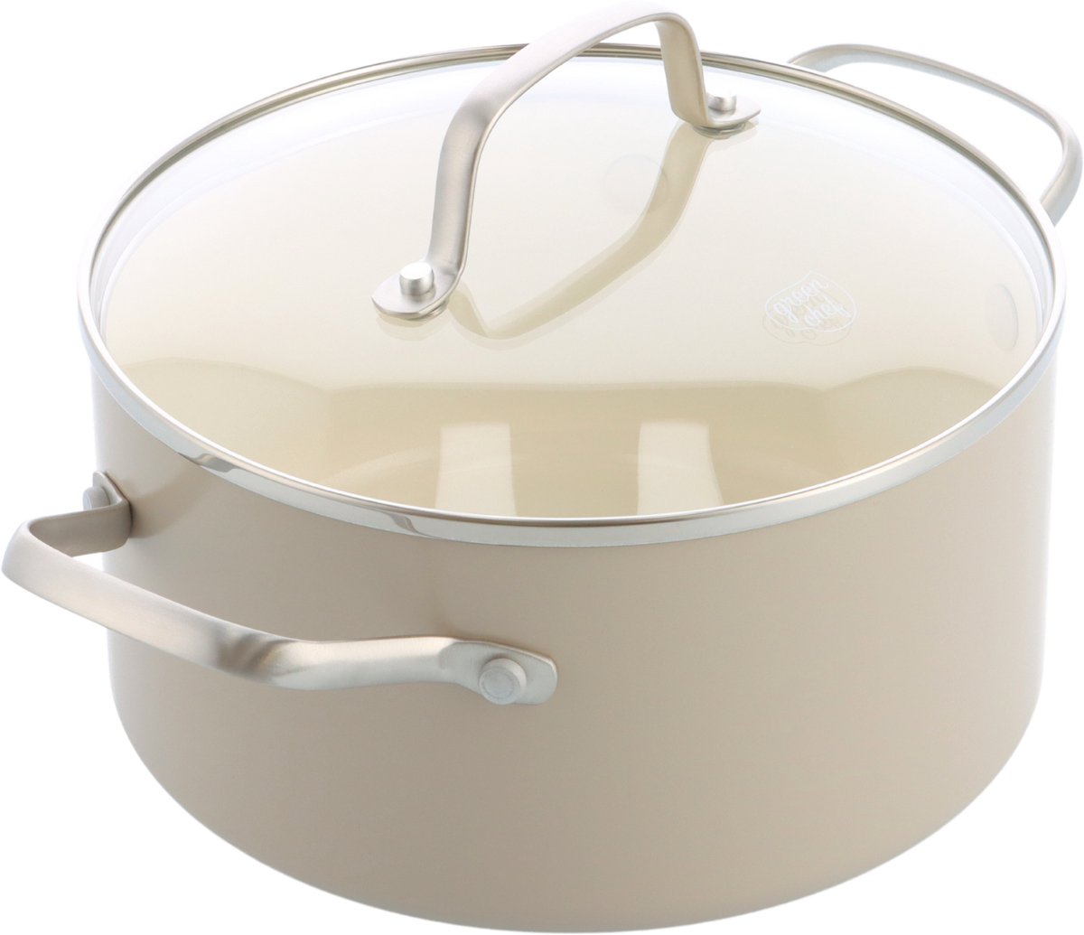 Greenchef Nordics poêle à induction en céramique avec couvercle 18 cm 2,1 l - sans PFA - poêle à induction - passe au lave-vaisselle - passe au four jusqu'à 220°c - revêtement antiadhésif céramique - crème