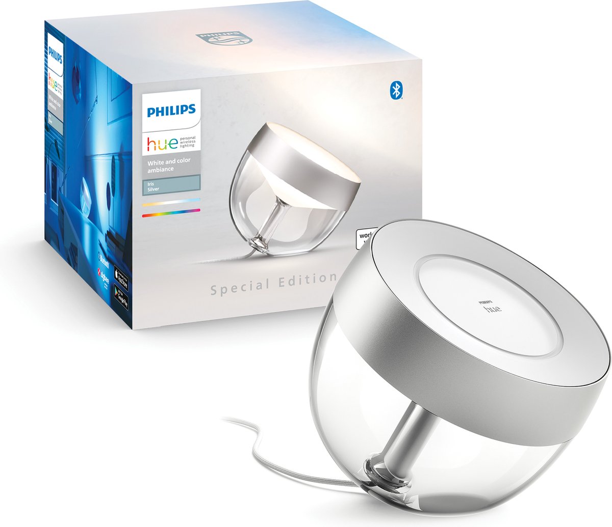 Lampe de table Philips hue iris - lumière blanche et colorée - argent