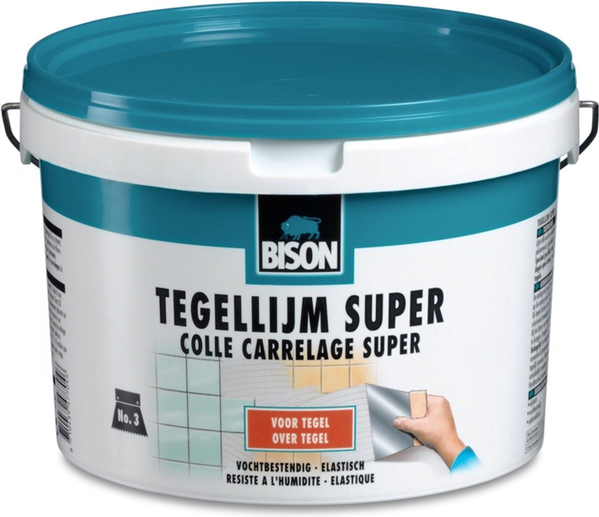 Colle à carrelage Bison super seau 3 kg, pour tous types de carrelage, résistante à l'humidité, facile à travailler, sans solvant