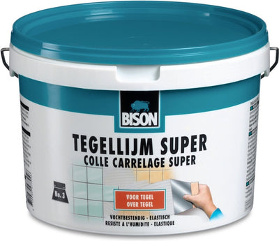 Colle à carrelage Bison super seau 3 kg, pour tous types de carrelage, résistante à l'humidité, facile à travailler, sans solvant