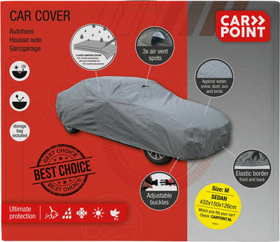 Housse de voiture Carpoint m 432x150x126 cm – 3 couches – hydrofuge UV – avec ventilation – ajustement élastique – avec sac de rangement