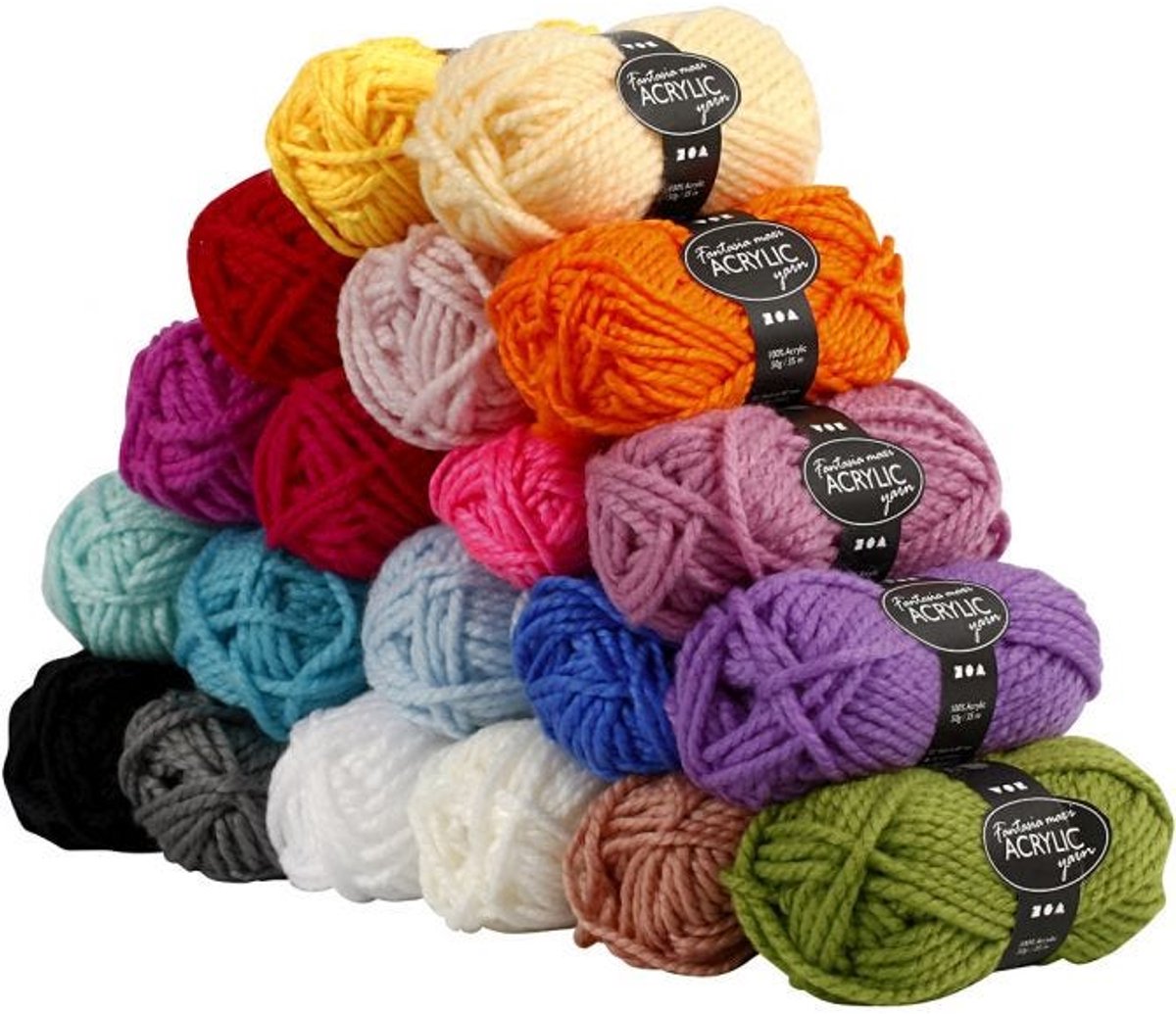 Fil acrylique fantaisie Creativ company, l: 35 m, maxi, différentes couleurs, 20x50 g 1 boîte