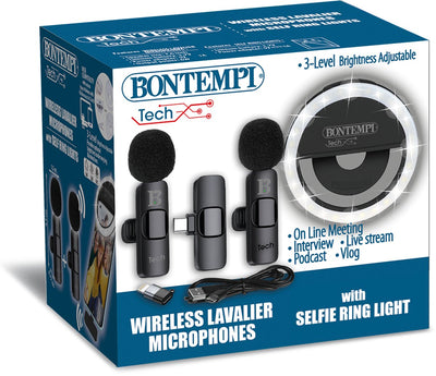 Bontempi spa bontempi - microphone pince à cravate - 2 microphones - avec anneau lumineux pour selfie