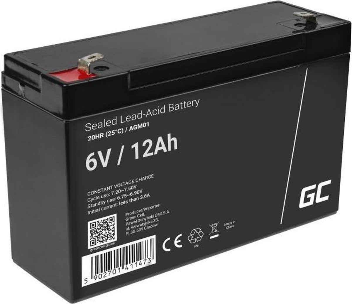 Batterie verte 6v 12ah (4.6mm) 12000mah vrla agm
