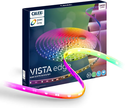 Bande LED Calex - 30 mètres - Contrôle individuel RGB + CCT - 1400 lumen - Utilisation intérieure - Éclairage de couleurs de lumière blanc froid à chaud - Synchronisation de la musique - Télécommande