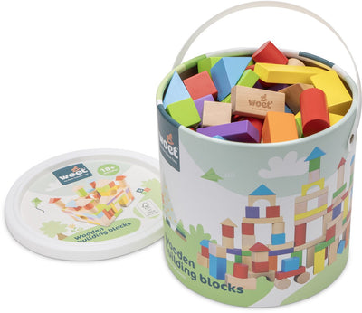 Woet ® jeu de blocs de construction en bois - boîte de blocs de 100 pièces - fsc - jouets éducatifs - stimule la créativité - à partir de 18 mois