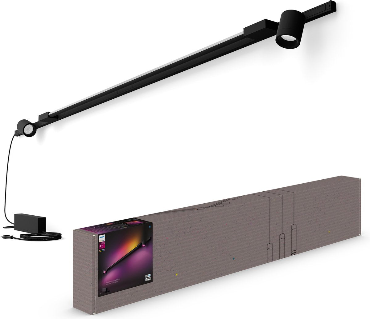 Applique murale d'éclairage sur rail Philips hue perifo - 2 spots - 1 tube lumineux dégradé - noir - kit de base